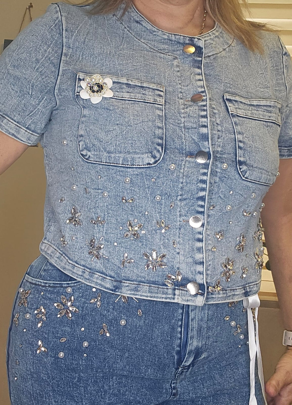 Chaqueta en Mahón con Adornos Manga Corta