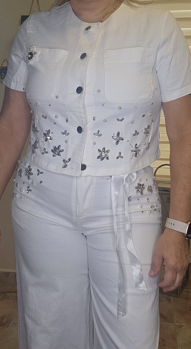 Chaqueta en Mahón con Adornos Manga Corta