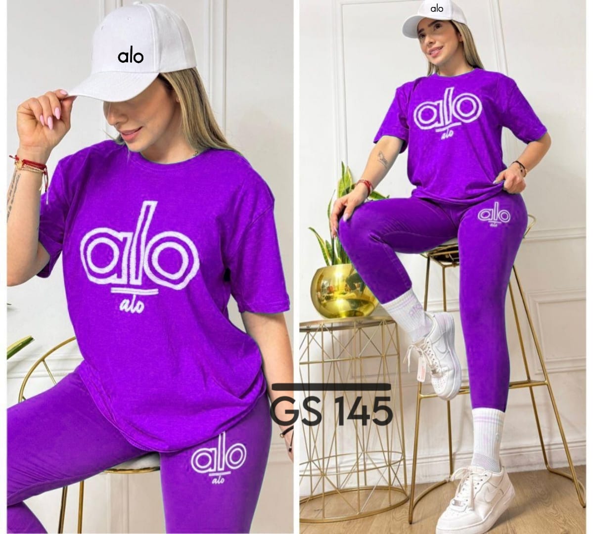 Conjunto 3 Piezas Alo Pantalón Largo Lycra Stretch, T-shirt  y Gorra