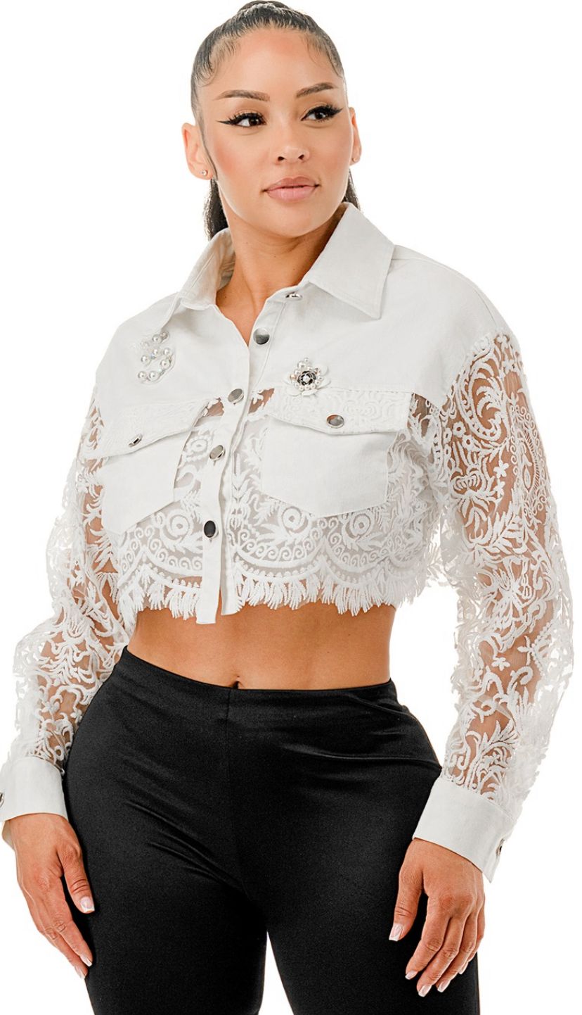 Blusa Manga Larga Mahón y Encaje
